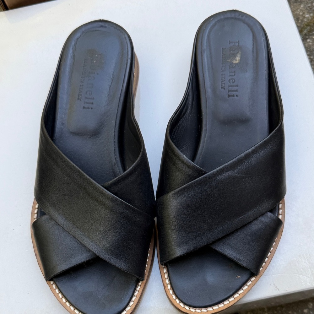 Black Leather Slide Sandals by Fabianelli size 37 eu